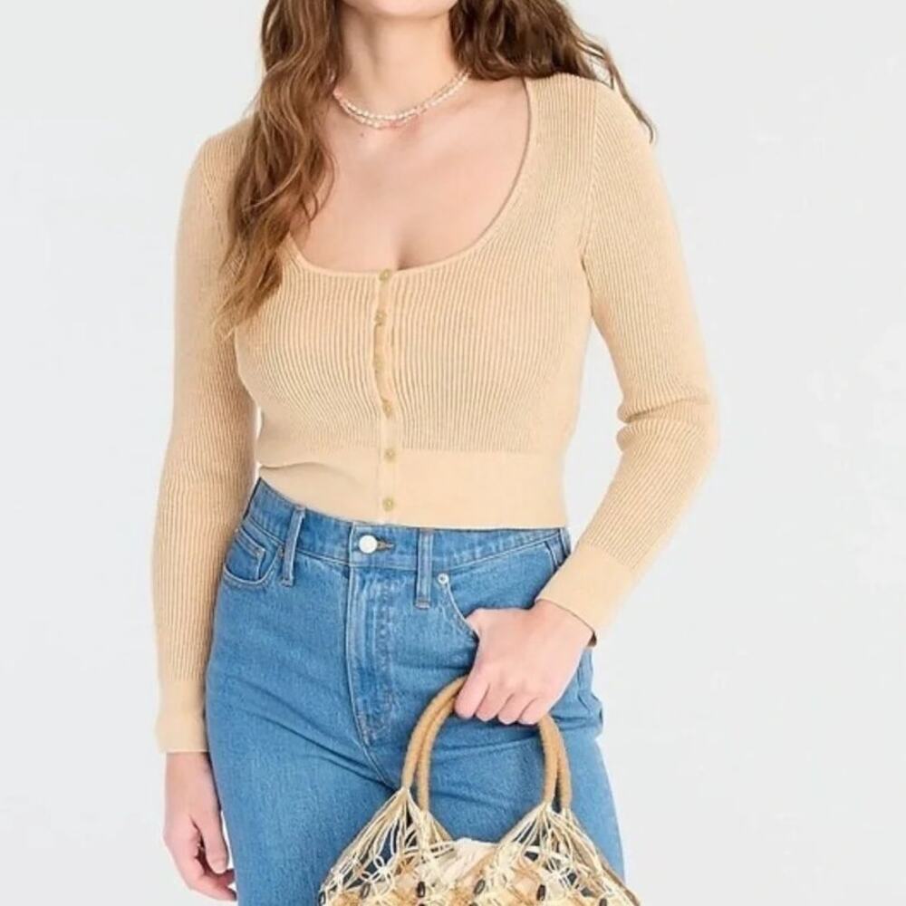 J. Crew Scoopneck Stretch Cardigan Top Crop Ribbed Knit Size XXL NEW